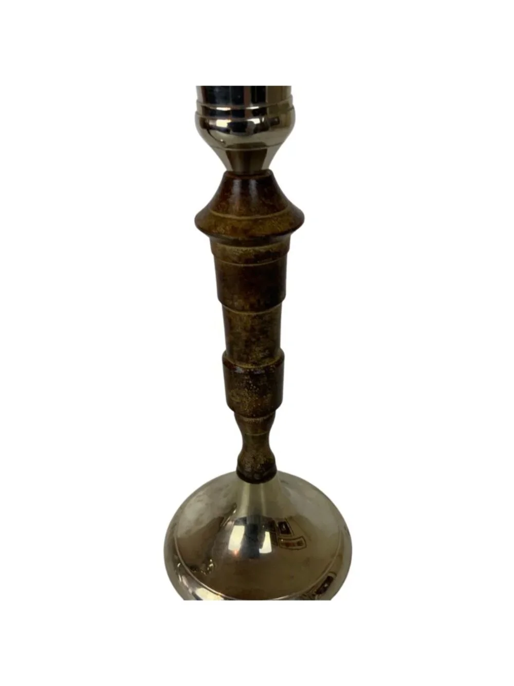 Vintage Chrome Cast Metal Taper Candleticks Holders Pair Silver Brown Home Decor